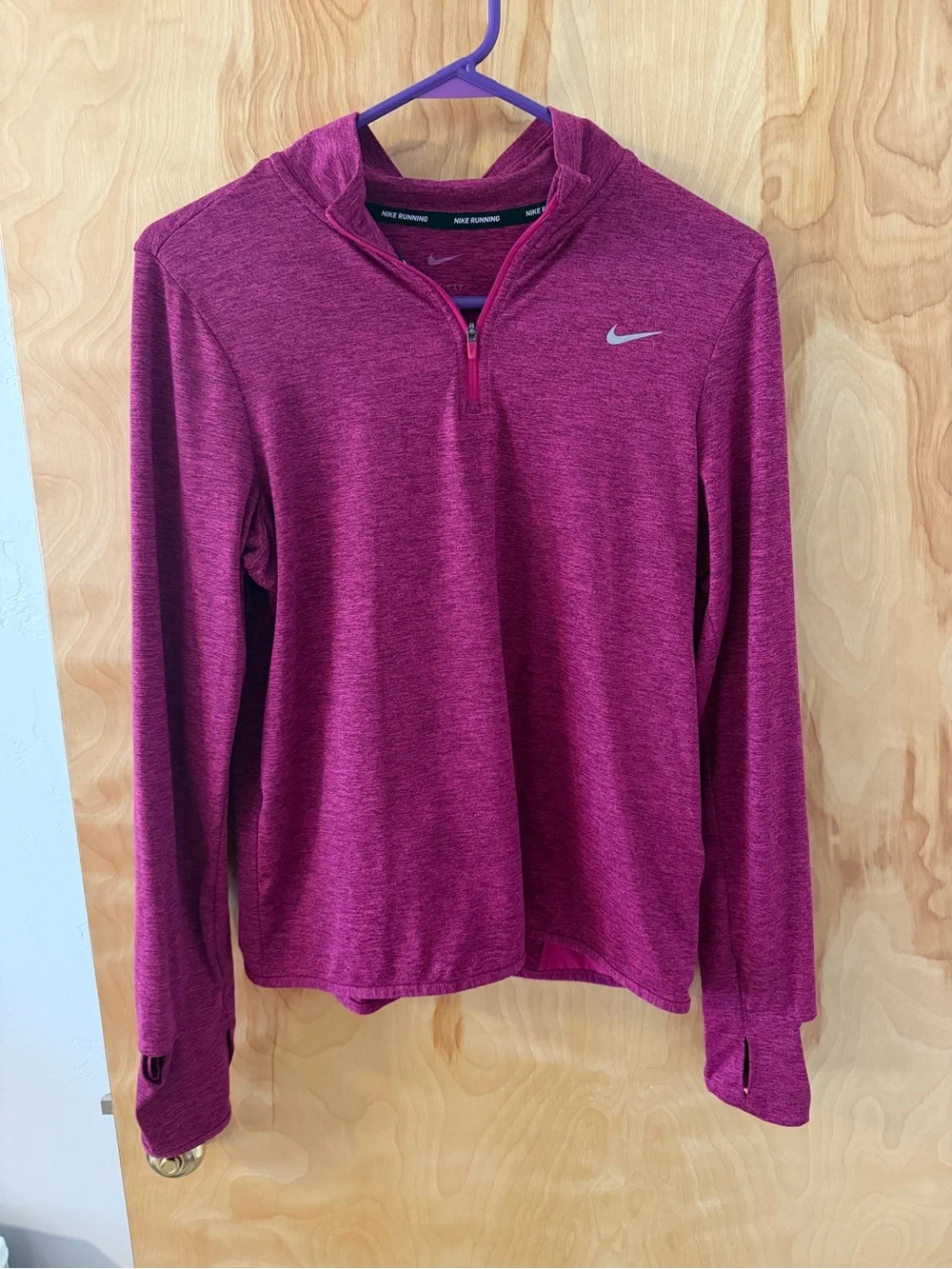 Nike Women's Heather Raspberry Quarter-Zip Long Sleeve Top